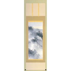 掛け軸: 水墨山水　吉井大起作