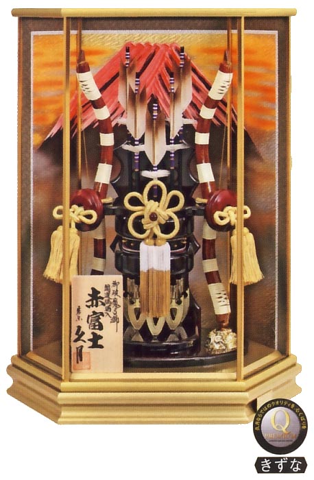 開運　瑪瑙入　赤富士　六角ゴールドケース