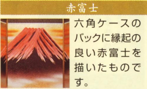 開運　瑪瑙入　赤富士　六角ゴールドケース