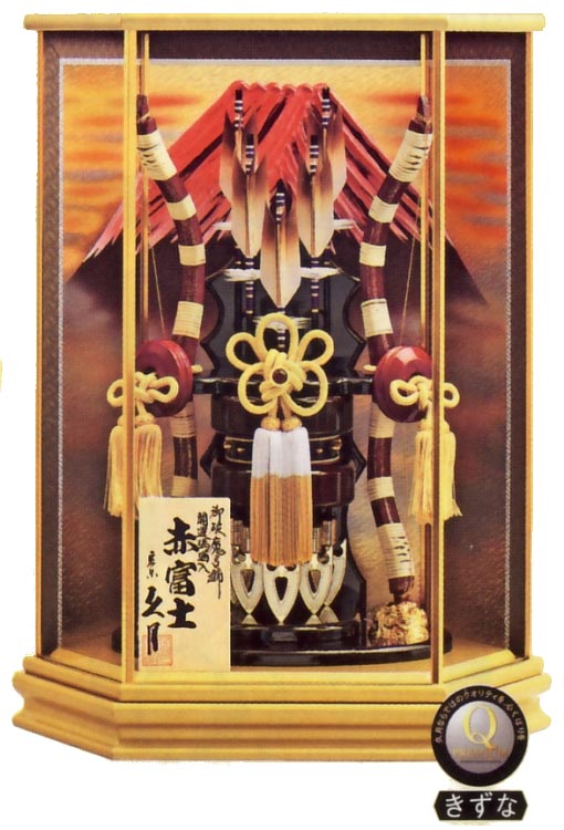 開運　瑪瑙入　赤富士　六角ゴールドケース