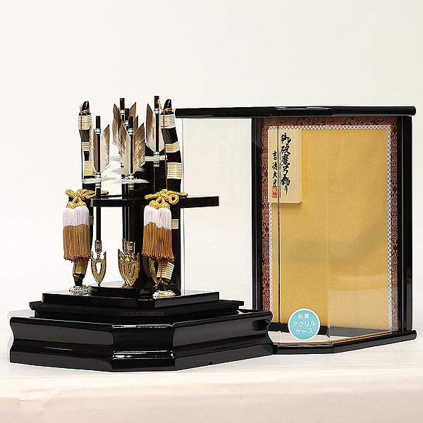 吉徳　 破魔弓　黒塗り 六角 アクリルケース飾り　詳細画像