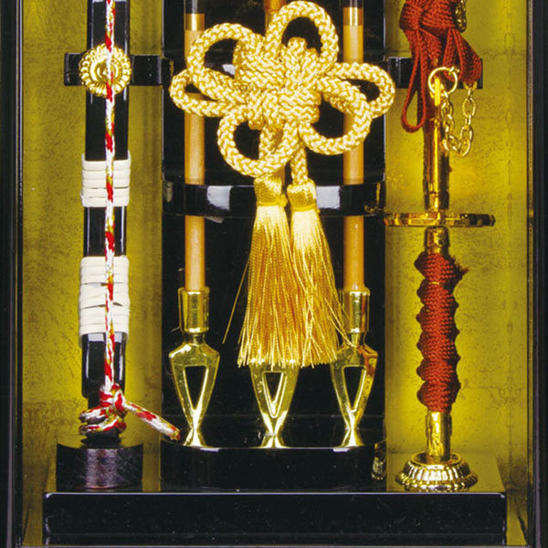 フジキ　 破魔弓　壁掛け 額飾り 初陣 ガラスケース飾り スタンド付き　詳細画像