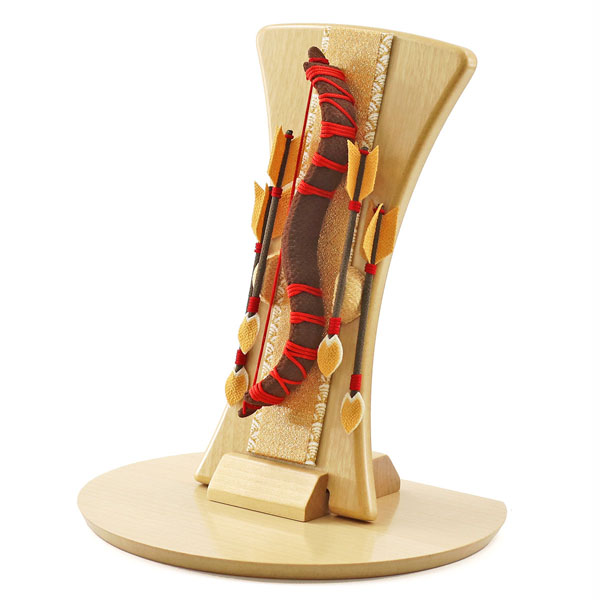 美山　 破魔弓　壁掛け対応 木製・ちりめん インテリア破魔弓 赤紐 半円形敷板セット　詳細画像