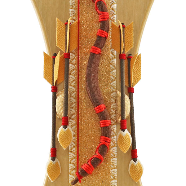 美山　 破魔弓　壁掛け対応 木製・ちりめん インテリア破魔弓 赤紐 半円形敷板セット　詳細画像