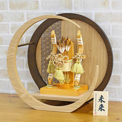総檜造り破魔弓 昴 透かし麻の葉模様 木製 円形 三日月形飾り台 (大)
