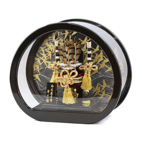 幹山　 破魔弓　円 まどか 黒金ラメ塗り 円形 丸形 アクリルケース飾り　詳細画像