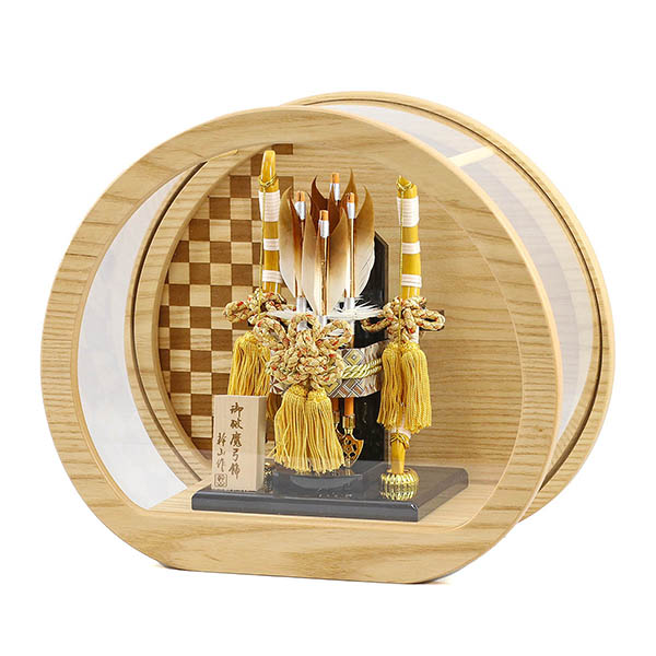 幹山　 破魔弓　和 なごみ タモ材 円形 丸形 アクリルケース飾り　詳細画像