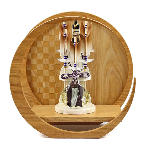 霞 市松模様 木製 円形 三日月形飾り台（小）