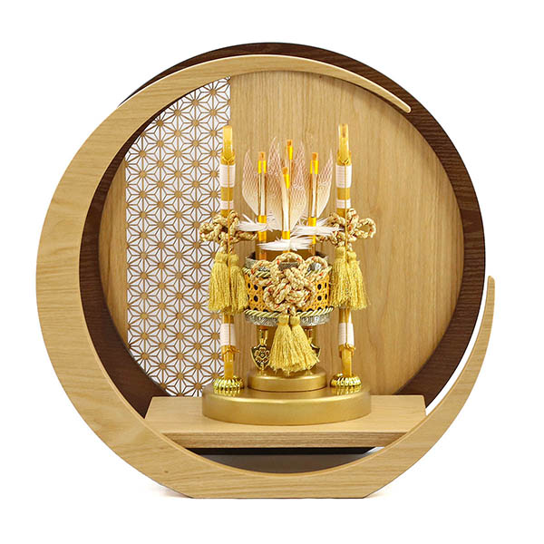 黎(れい) 透かし麻の葉模様 木製 円形 三日月形飾り台 (大)