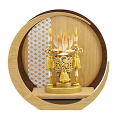 破魔弓: 黎（れい） 透かし麻の葉模様 木製 円形 三日月形飾り台 (大)