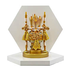 破魔弓: 黎（れい） 衝立六角ホワイト飾り台