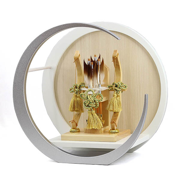 東玉　 破魔弓　若葉 白銀 木製 円形 三日月形飾り台 (大)　詳細画像