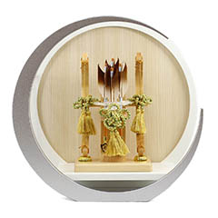 破魔弓: 若葉 白銀 木製 円形 三日月形飾り台 (大)