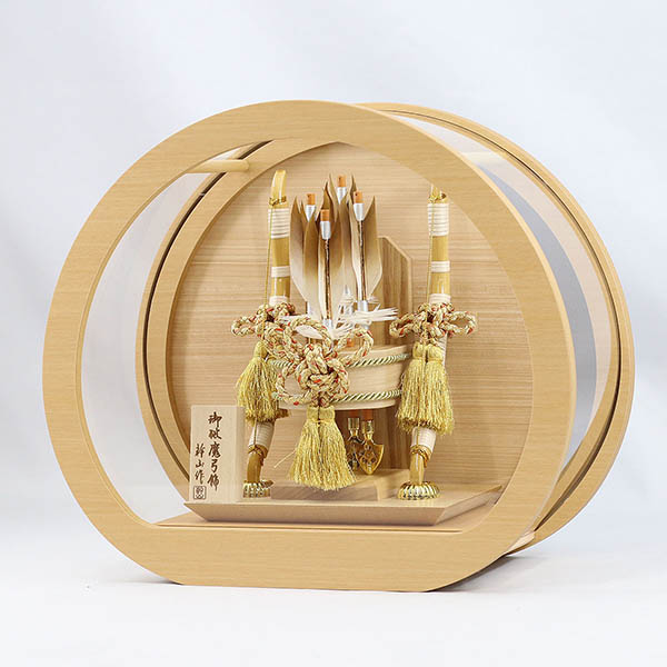 幹山　 破魔弓　月 ブナ材 白木 木目 円形 丸型 アクリルケース飾り　詳細画像