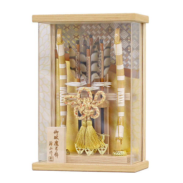 破魔弓 幹山 壁掛け 額飾り 絃 白木 寄木細工 金バック アクリルケース飾り 詳細画像 幹山 破魔弓 壁掛け 額飾り 絃 白木 寄木細工 金バック アクリルケース飾り 詳細画像