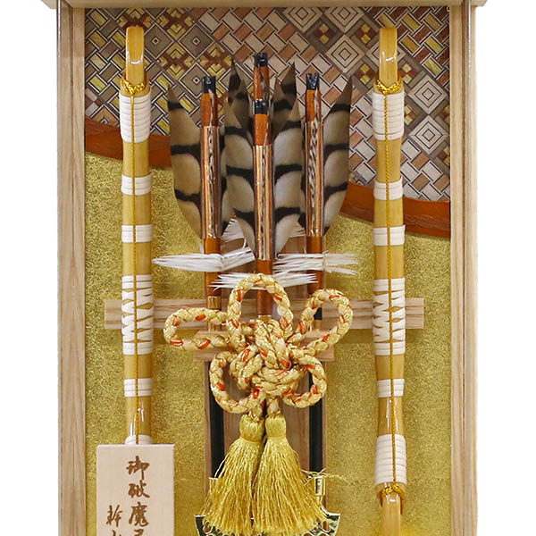破魔弓 幹山 壁掛け 額飾り 絃 白木 寄木細工 金バック アクリルケース飾り 詳細画像 幹山 破魔弓 壁掛け 額飾り 絃 白木 寄木細工 金バック アクリルケース飾り 詳細画像