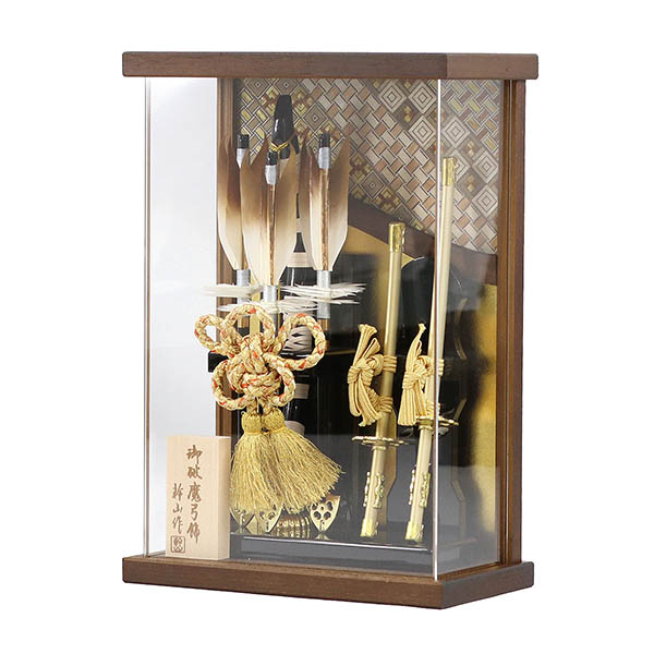 破魔弓 幹山 壁掛け 額飾り 絃 オーク材 寄木細工 金バック アクリルケース飾り 詳細画像 幹山 破魔弓 壁掛け 額飾り 絃 オーク材 寄木細工 金バック アクリルケース飾り 詳細画像