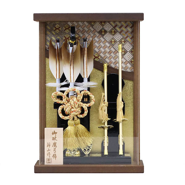 壁掛け 額飾り 絃 オーク材 寄木細工 金バック アクリルケース飾り