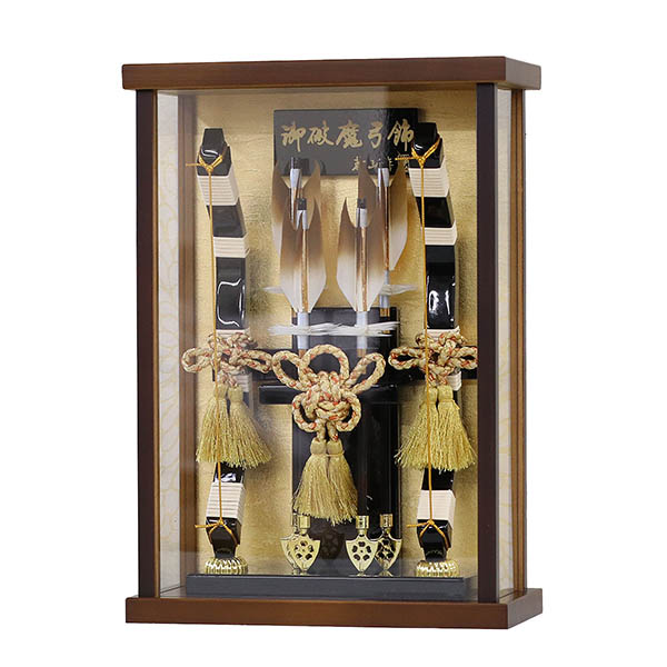 幹山　 破魔弓　壁掛け 額飾り 創 オーク材 金バック アクリルケース飾り　詳細画像