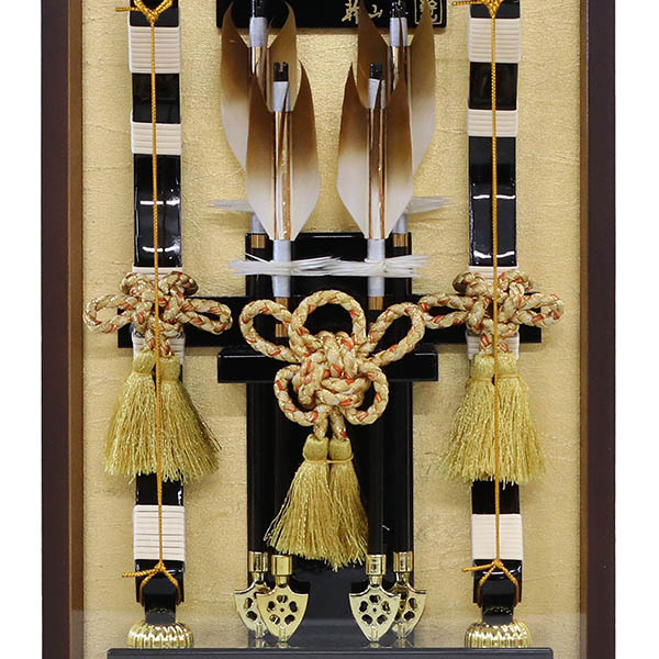 幹山　 破魔弓　壁掛け 額飾り 創 オーク材 金バック アクリルケース飾り　詳細画像