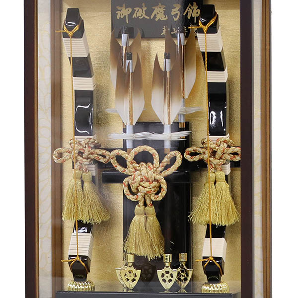 幹山　 破魔弓　壁掛け 額飾り 創 オーク材 金バック アクリルケース飾り　詳細画像