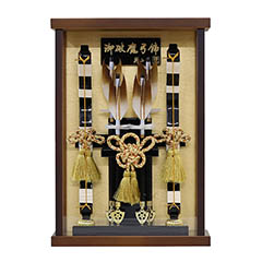 破魔弓: 壁掛け 額飾り 創 オーク材 金バック アクリルケース飾り