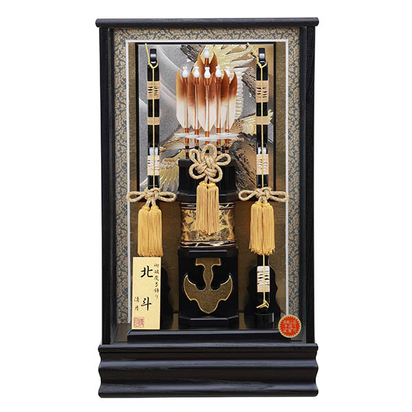 北斗 岩鷹柄彫金バック 黒木目 面取り ガラスケース飾り