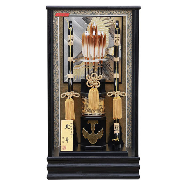 北斗 岩鷹柄彫金バック 黒木目 面取り ガラスケース飾り