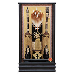 破魔弓: 慶 A 彫金付き矢籠 黒木目 ガラスケース飾り