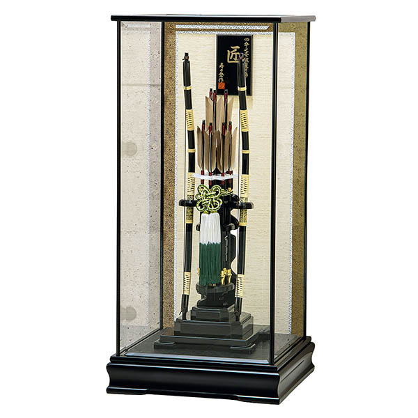 破魔弓工房 寿々登 1/4 匠 木製籐巻弓 水鳥鴨羽根 面取り ガラスケース飾り