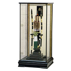 破魔弓: 破魔弓工房 寿々登 1/4 匠 木製籐巻弓 水鳥鴨羽根 面取り ガラスケース飾り