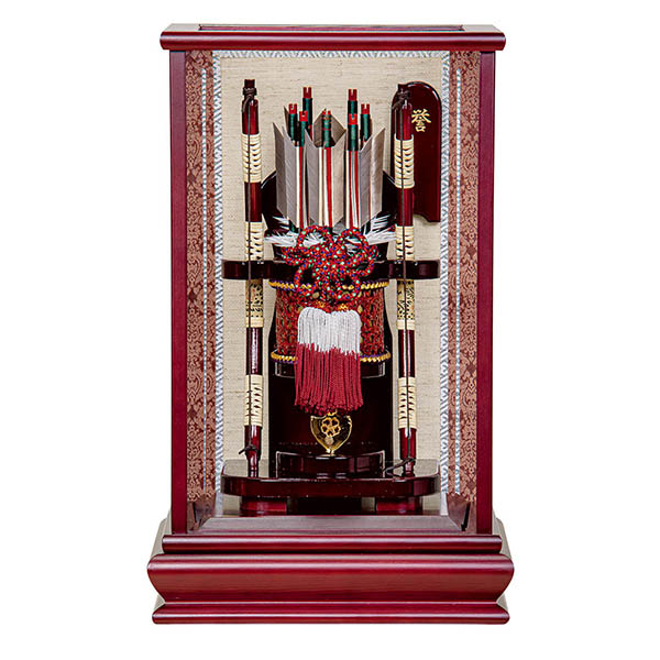 破魔弓工房 寿々登 木目乃誉 木製籐巻弓 水鳥鴨羽根 面取り ガラスケース飾り