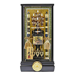 破魔弓: 鳥羽A 本籐巻 彫金 面取りガラスケース