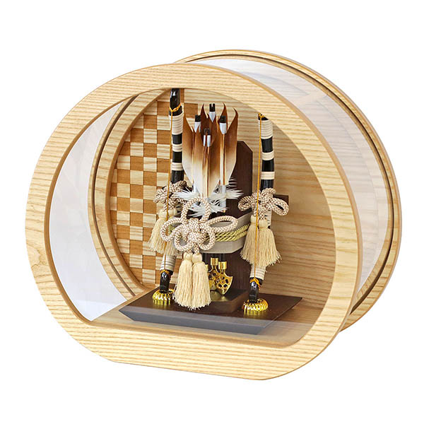破魔弓 幹山 司 矢立 円型 丸型 檜風木目 アクリルケース 詳細画像 幹山 破魔弓 司 矢立 円型 丸型 檜風木目 アクリルケース 詳細画像