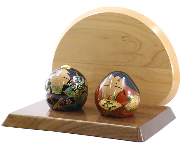 桑原大内塗大内人形製作所　大内人形 35号 高級木材使用飾り台・衝立 桐箱入り　詳細画像