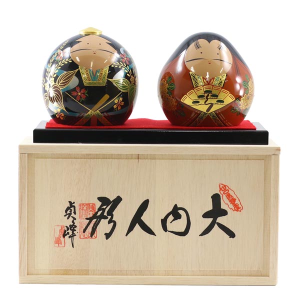 桑原大内塗大内人形製作所　大内人形 35号 高級木材使用飾り台・衝立 桐箱入り　詳細画像