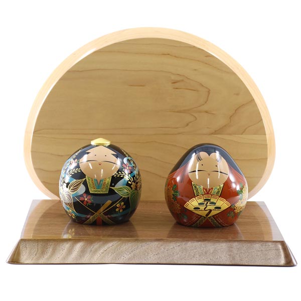 大内人形 35号 高級木材使用飾り台・衝立 桐箱入り