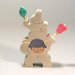 小黒三郎の組み木: 軍配を持つ金太郎とウサギ （大）