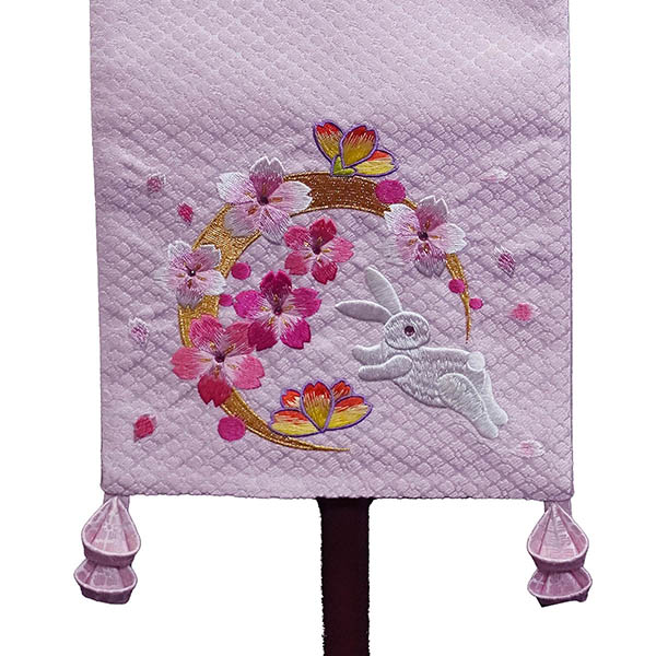 刺繍仕立て 名前旗飾り 桃色華輪 （大） 毛せん付き ※名前・生年月日は刺繍