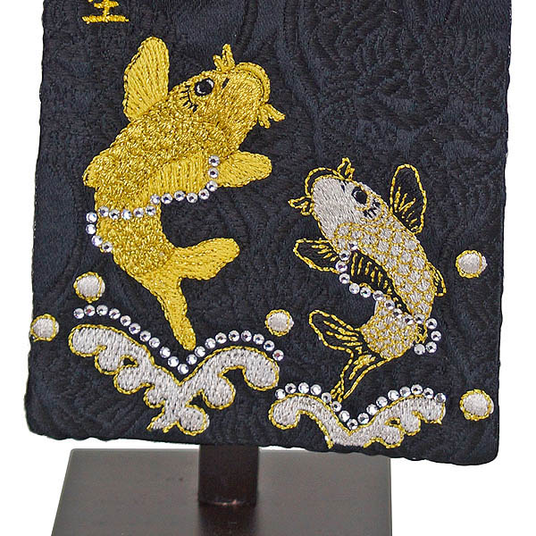 刺繍仕立て名前旗飾り ちっちゃな名前旗 二匹鯉 (特小) ラインストーン ※名前・生年月日は刺繍