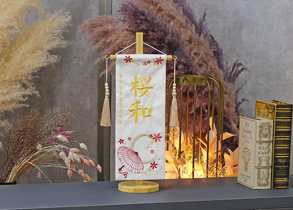 和傘に花 ラインストーン 白 (小)  パールつるし 台付き ※名入は刺繍